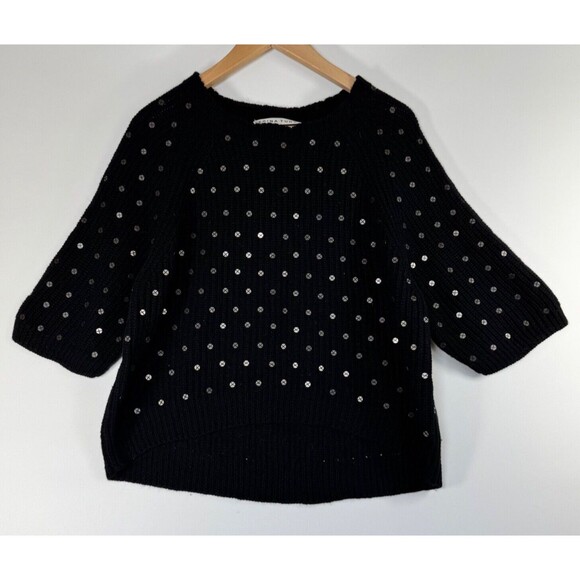 Trina Turk Sweaters - Trina Turk Merino Wool Sweater Medium Black Boxy Embellished Party Whimsigoth